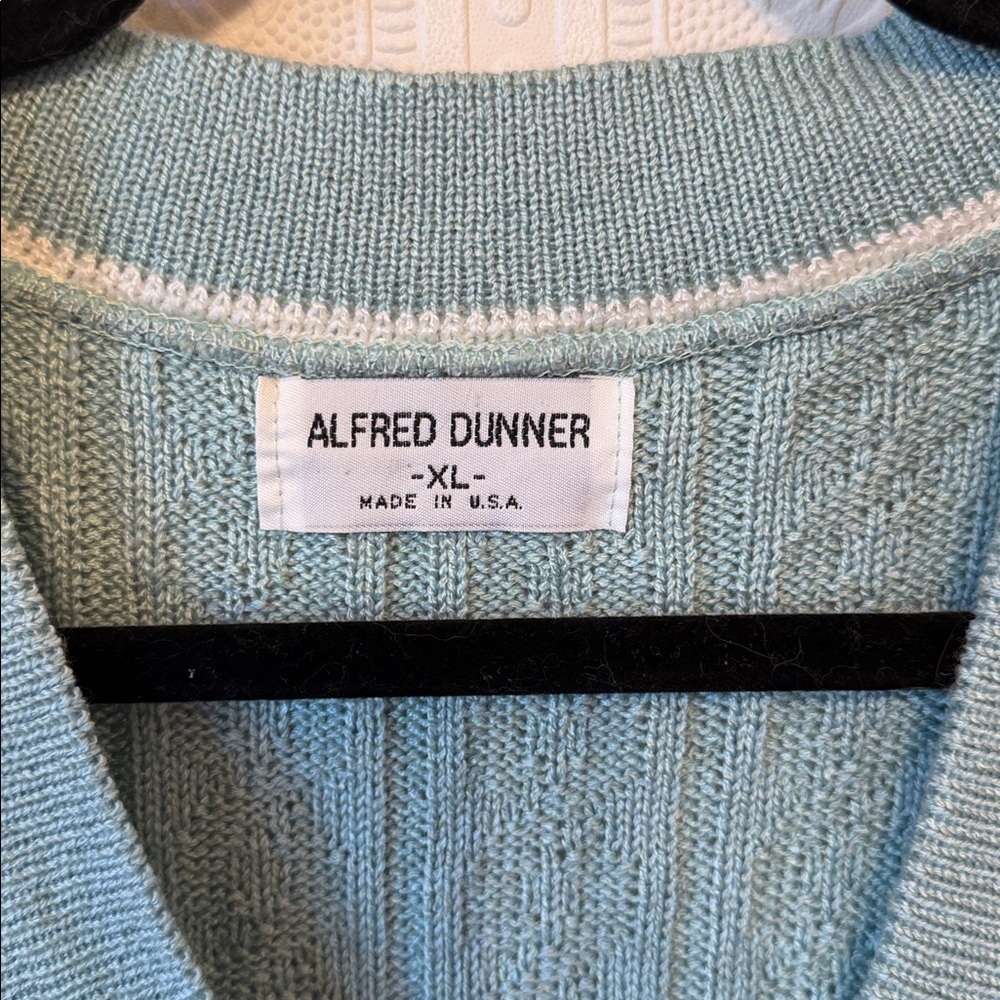 Vintage Alfred Dunner Light Blue/Teal Cardigan Sweater with White Trim Sz XL - Picture 2 of 8